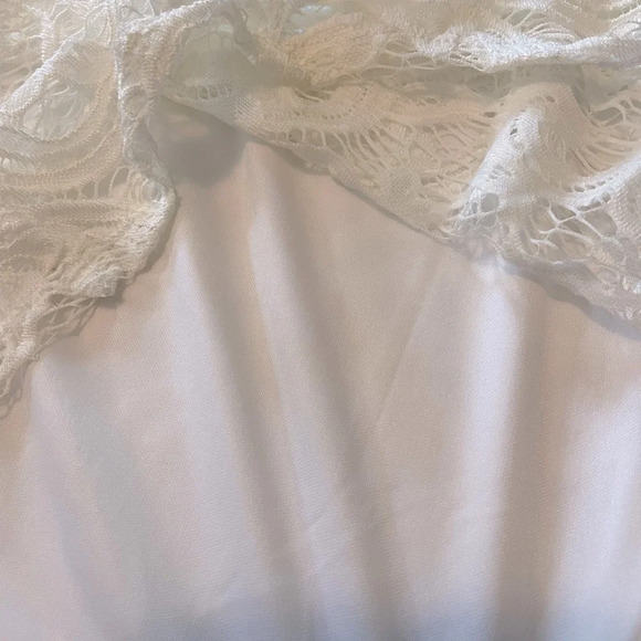 TACERA Ivory dress L w/sheer arm & hem Double bell sleeves NWT knee length - Picture 6 of 9